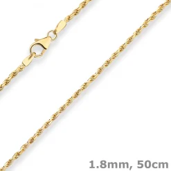 1,8mm Kordelkette massiv Goldkette Collier Halskette aus 750 Gold Gelbgold 50cm