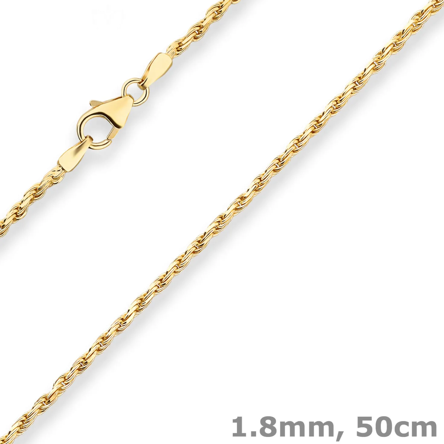 1,8mm Kordelkette massiv Goldkette Collier Halskette aus 750 Gold Gelbgold 50cm
