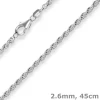 2,6mm Kordelkette massiv Kette Collier Halskette aus 925 Silber rhodiniert 45cm