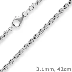 3,1mm Kordelkette massiv Kette Collier Halskette aus 925 Silber rhodiniert 42cm