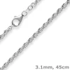 3,1mm Kordelkette massiv Kette Collier Halskette aus 925 Silber rhodiniert 45cm
