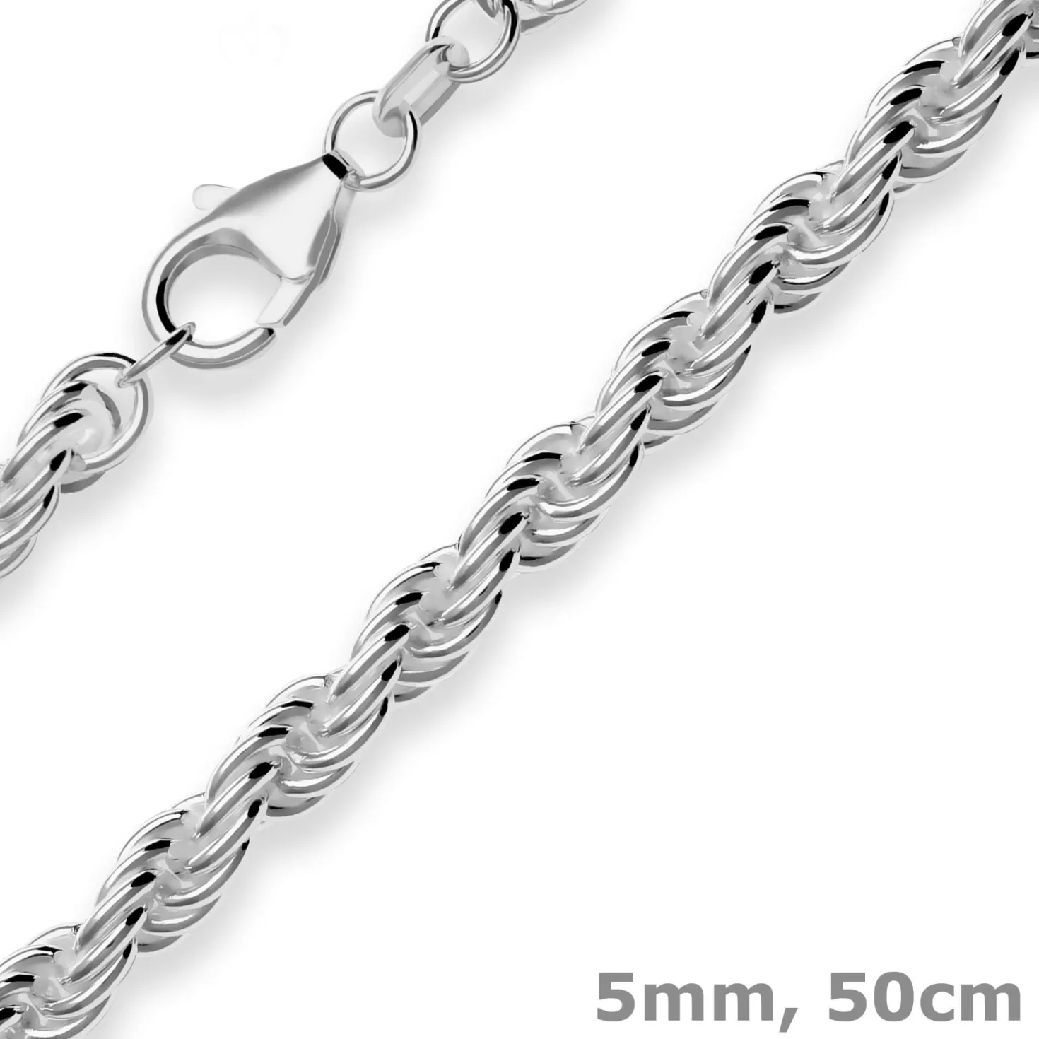 5mm Kordelkette massiv Kette Collier Halskette aus 925 Silber rhodiniert 50cm