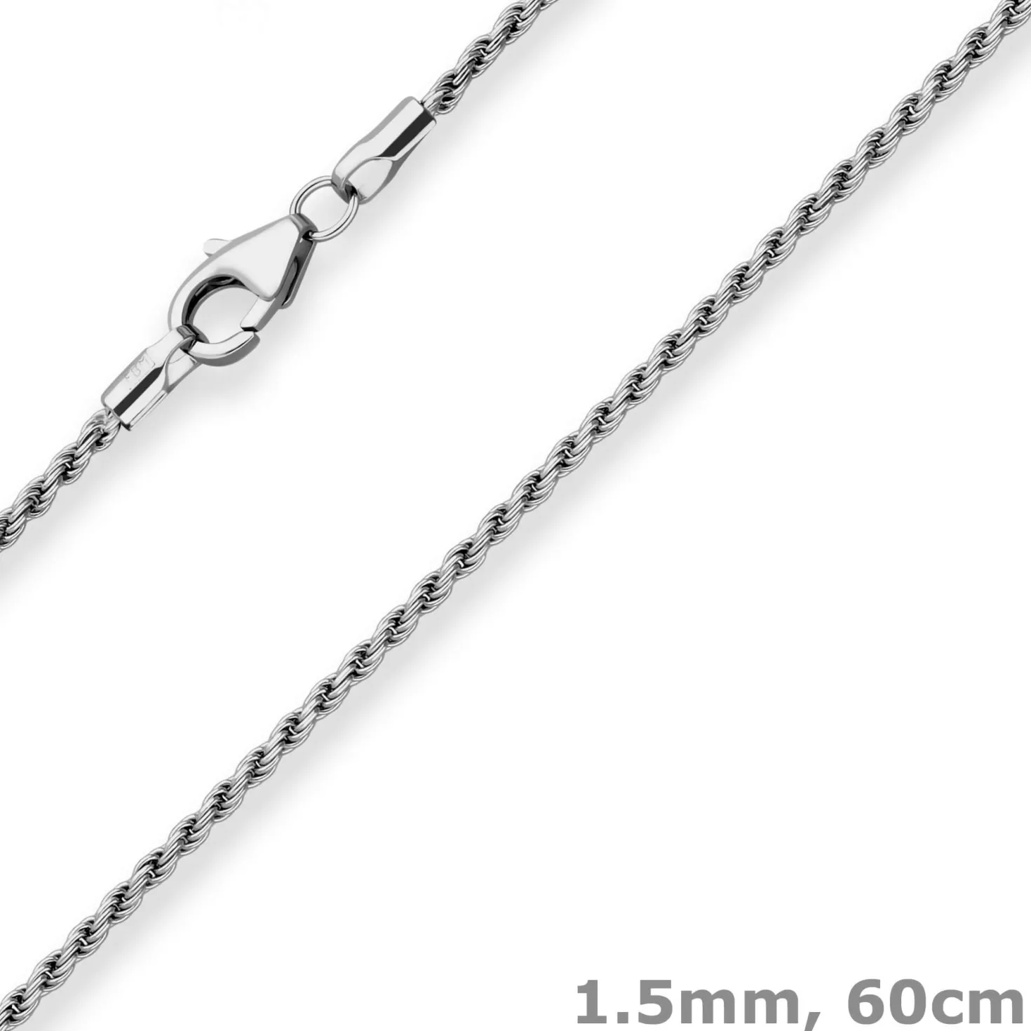 1,5mm Kordelkette massiv Kette Collier Halskette aus 925 Silber rhodiniert 60cm