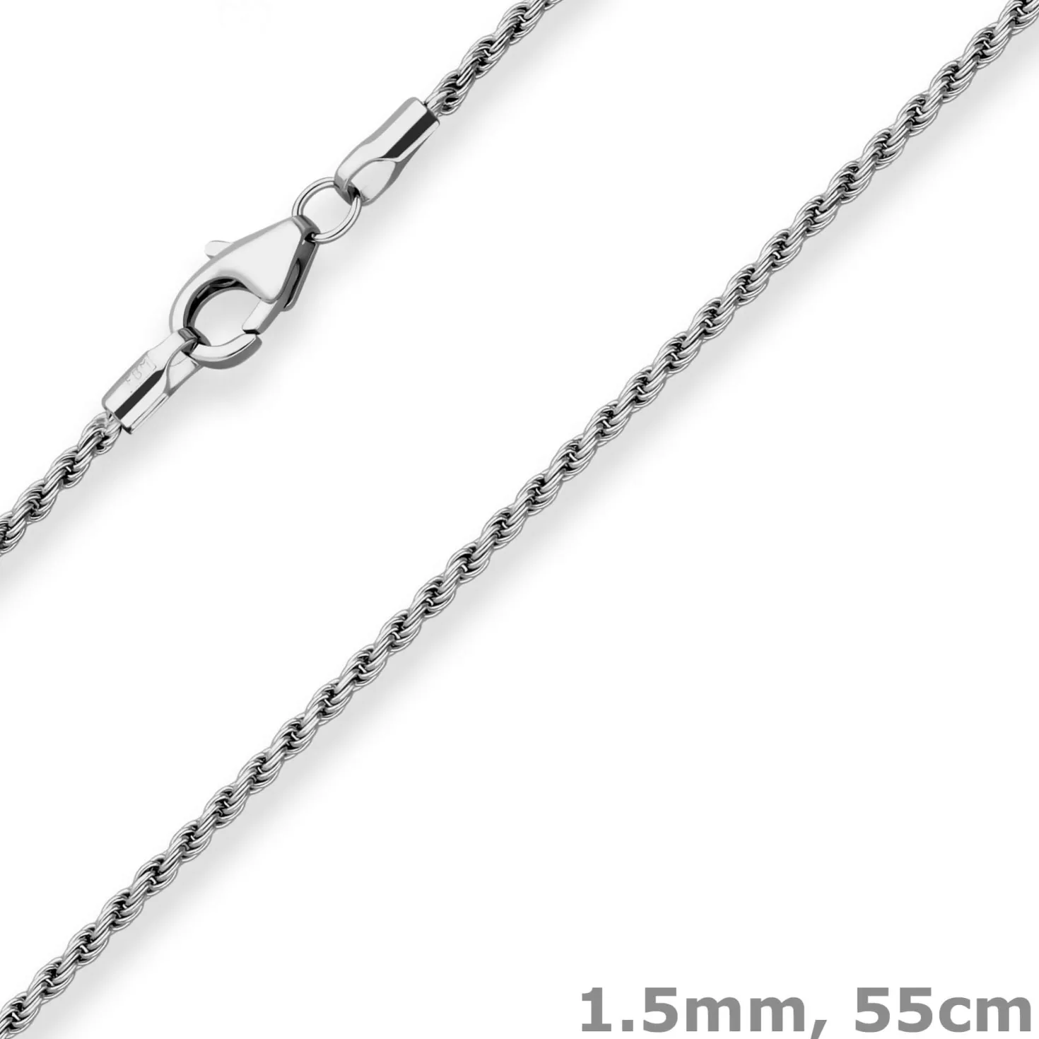 1,5mm Kordelkette massiv Kette Collier Halskette aus 925 Silber rhodiniert 55cm