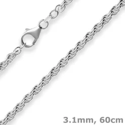 3,1mm Kordelkette massiv Kette Collier Halskette aus 925 Silber rhodiniert 60cm