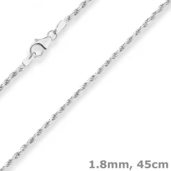 1,8mm Kordelkette massiv Silberkette Collier Halskette aus 925 Silber 45cm