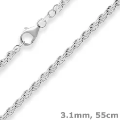 3,1mm Kordelkette massiv Silberkette Collier Halskette aus 925 Silber 55cm