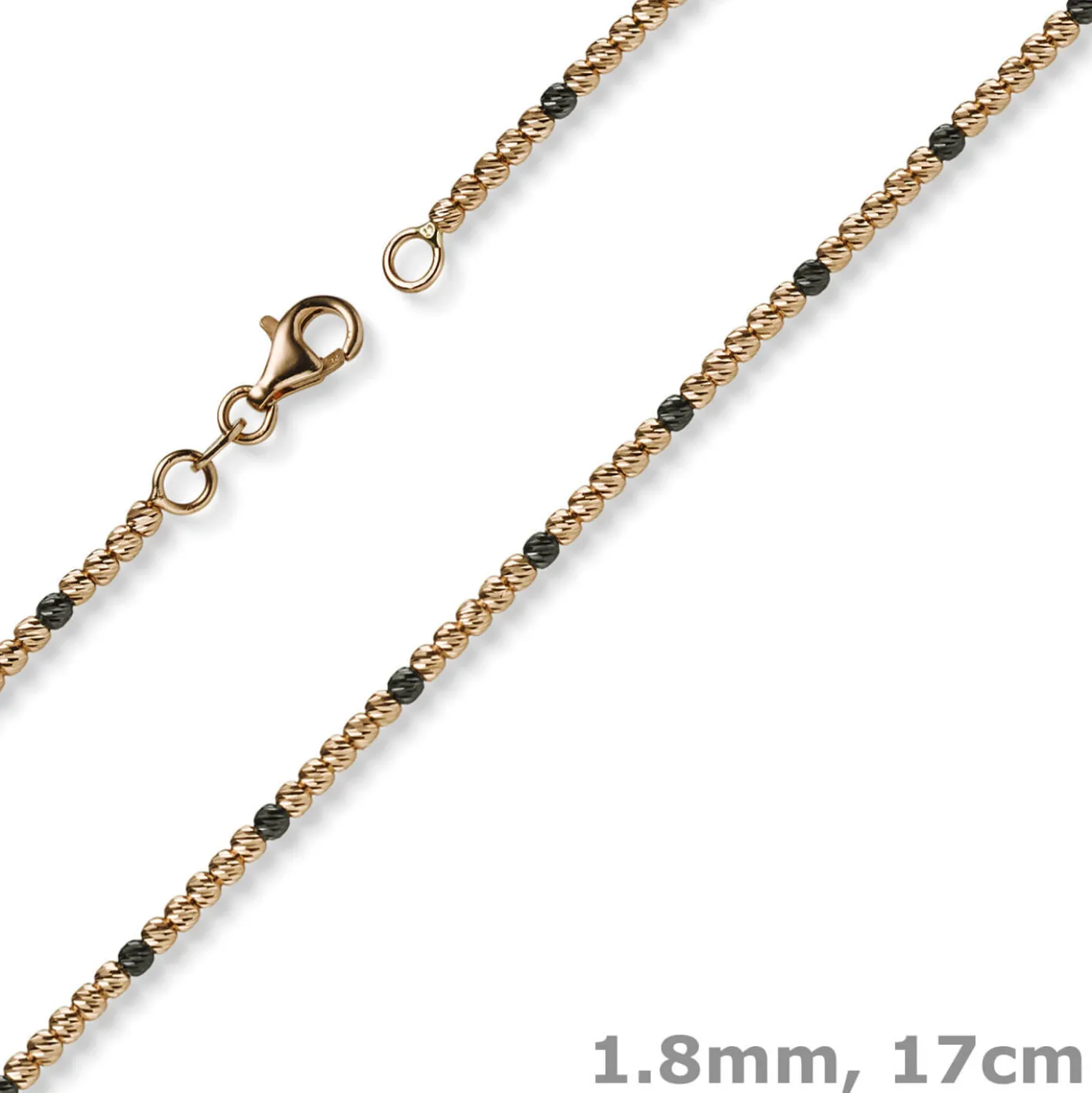 1,8mm Kugel-Armband Armkette aus 585 Gold Rotgold teil-schwarz-rhodiniert 17cm