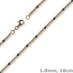 1,8mm Kugel-Armband Armkette aus 750 Gold Rotgold teil-schwarz-rhodiniert 18cm