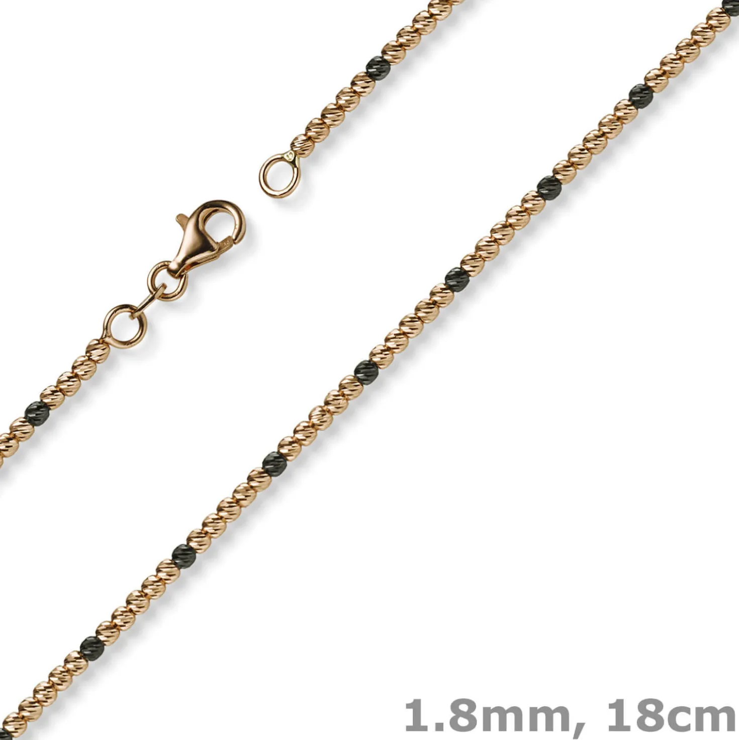 1,8mm Kugel-Armband Armkette aus 750 Gold Rotgold teil-schwarz-rhodiniert 18cm