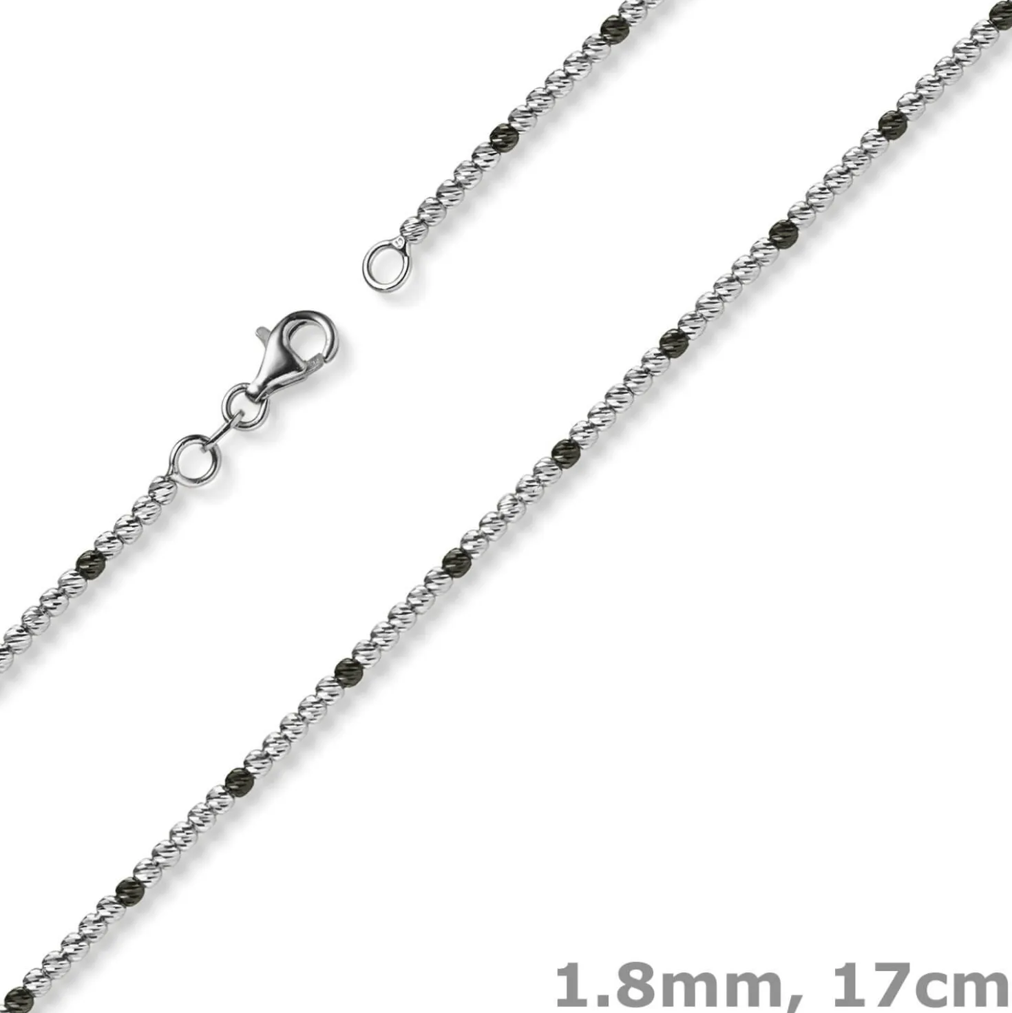 1,8mm Kugel-Armband Armkette aus 750 Gold Weißgold teil-schwarz-rhodiniert 17cm