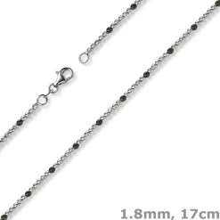 1,8mm Kugel-Armband Armkette aus 585 Gold Weißgold teil-schwarz-rhodiniert 17cm
