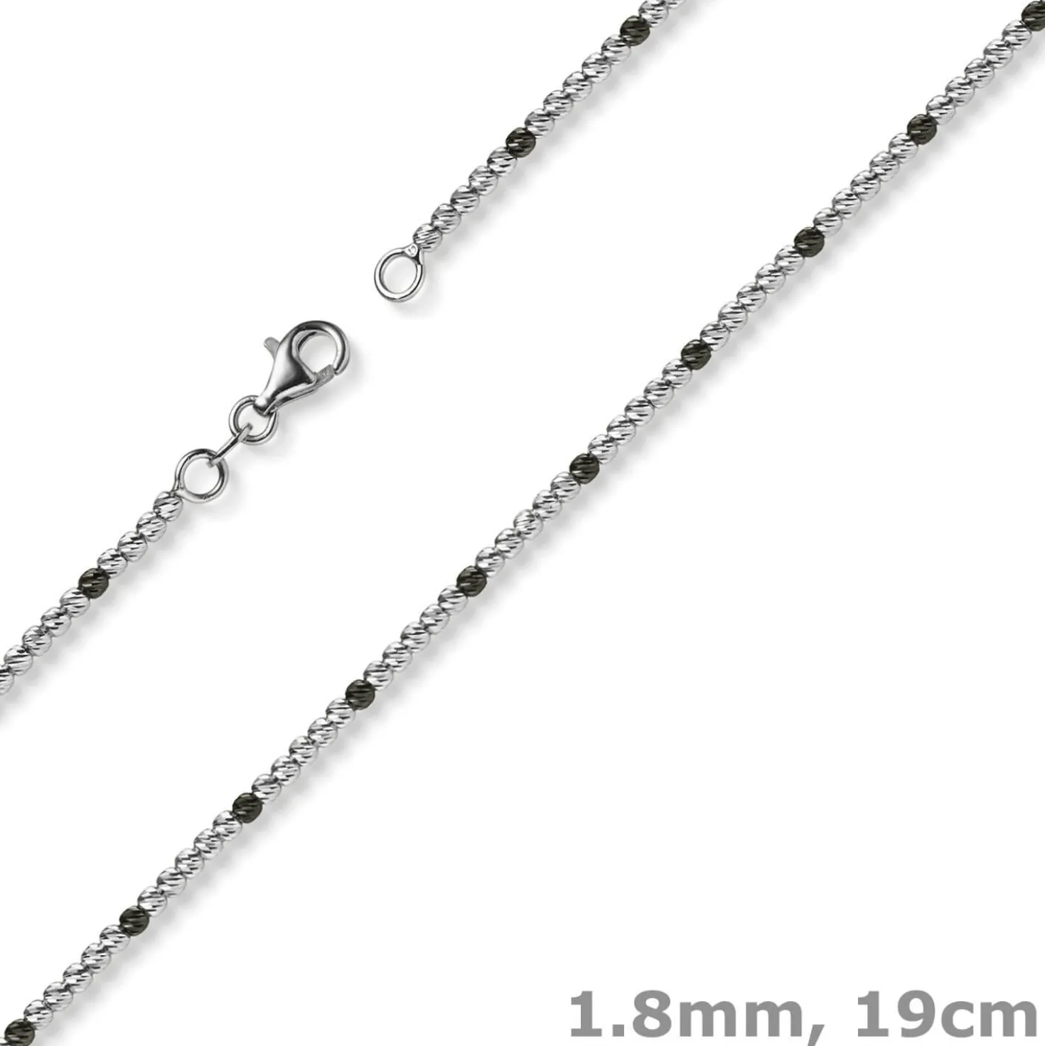 1,8mm Kugel-Armband Armkette aus 750 Gold Weißgold teil-schwarz-rhodiniert 19cm