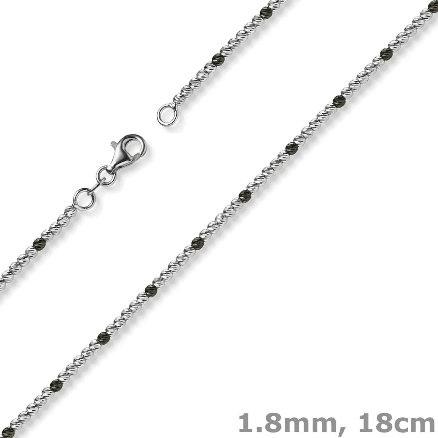 1,8mm Kugel-Armband Armkette aus 585 Gold Weißgold teil-schwarz-rhodiniert 18cm