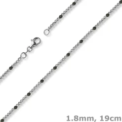 1,8mm Kugel-Armband Armkette aus 585 Gold Weißgold teil-schwarz-rhodiniert 19cm