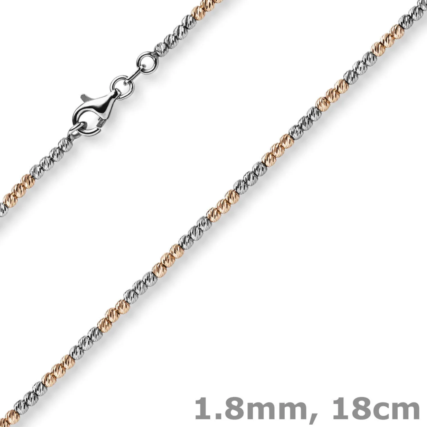 1,8mm Kugel-Armband Armkette 750 Gold Weißgold Rotgold bicolor Armschmuck, 18cm