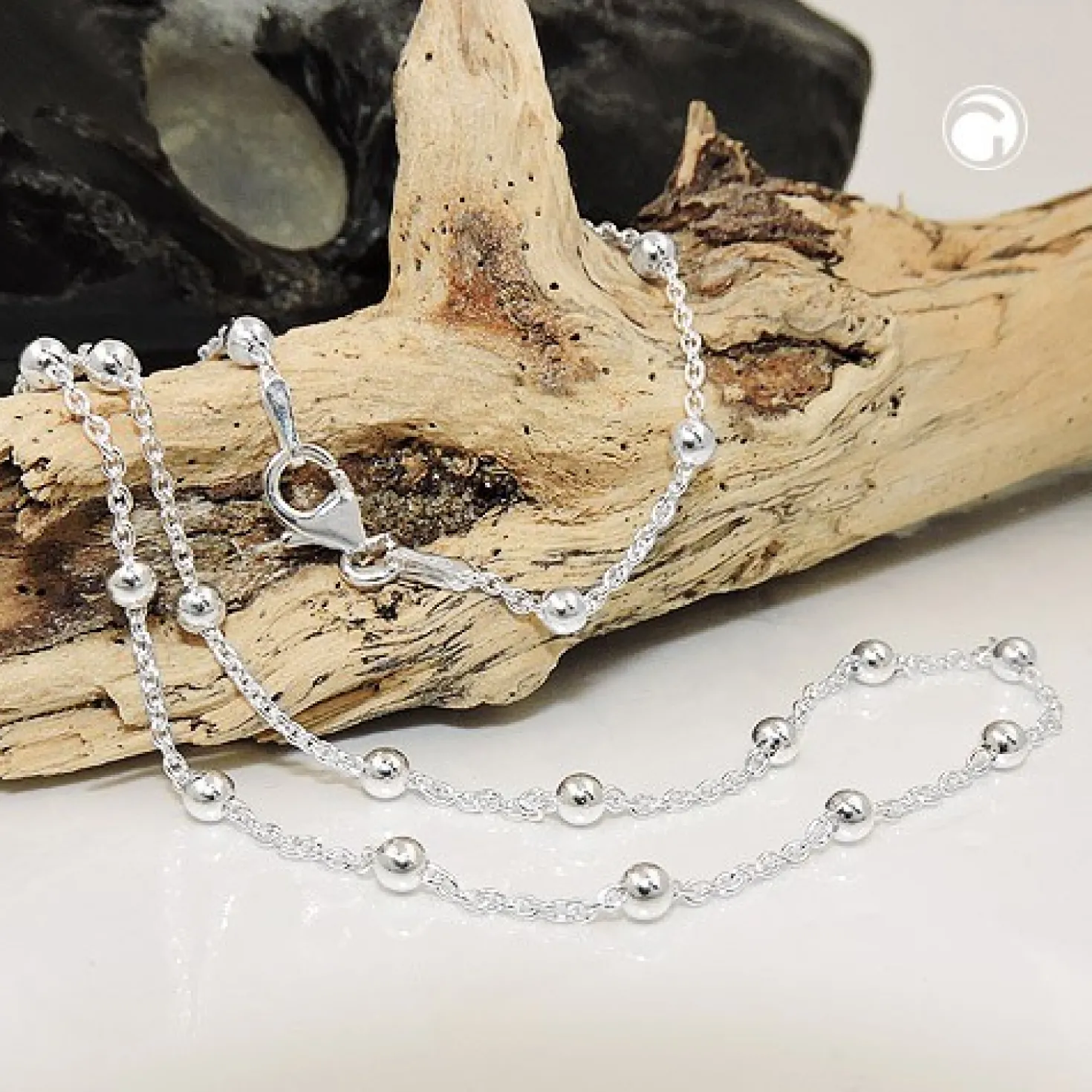 1,3mm Kugelkette & Ankerkette, Halsschmuck Kette mit Kugeln, 925 Silber, 45cm