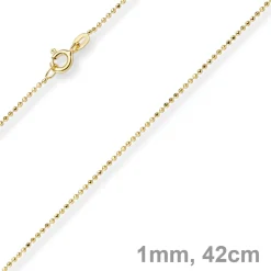 1mm Kugelkette diamantiert Kette Goldkette Halskette aus 585 Gold Gelbgold, 42cm