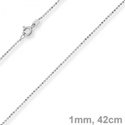 1mm Kugelkette diamantiert Kette Goldkette Halskette aus 750 Gold Weißgold, 42cm