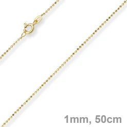 1mm Kugelkette diamantiert Kette Goldkette Halskette aus 585 Gold Gelbgold, 50cm