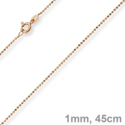 1mm Kugelkette diamantiert Kette Goldkette Halskette aus 585 Gold Rotgold, 45cm