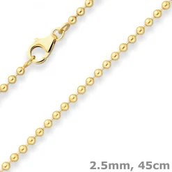 2,5mm Kugelkette Goldkette Collier Halskette aus 585 Gold Gelbgold 45cm