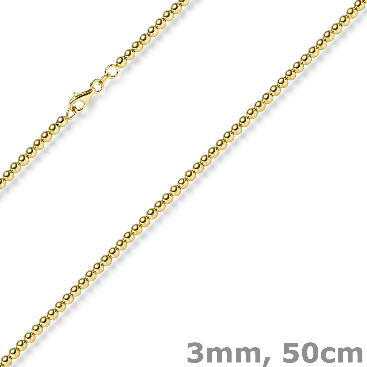 3mm Kugelkette Halskette Collier aus 585 Gold Gelbgold glatt glänzend 50cm