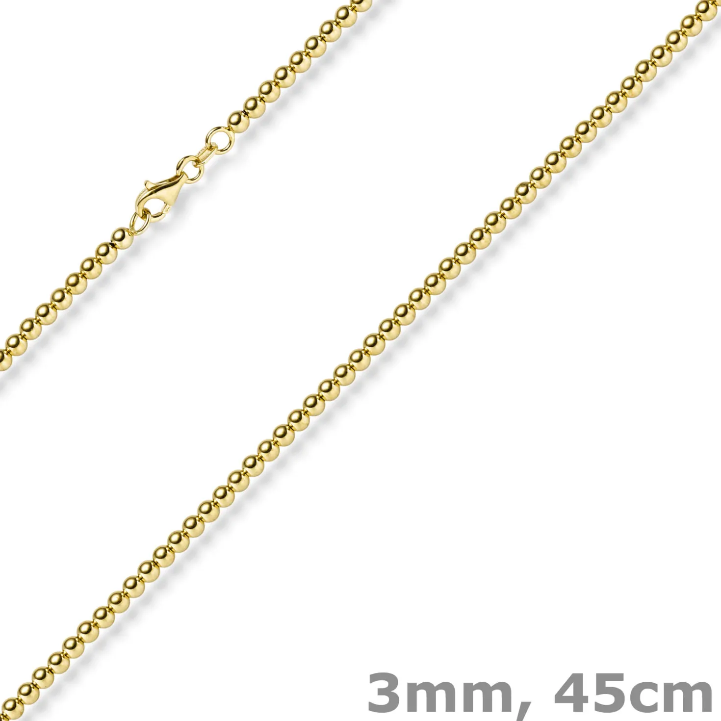 3mm Kugelkette Halskette Collier aus 585 Gold Gelbgold glatt glänzend 45cm