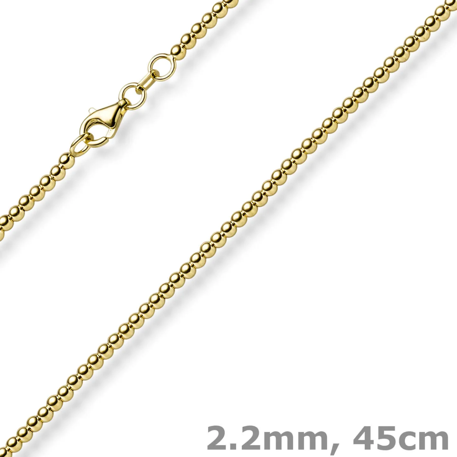 2,2mm Kugelkette Halskette Collier aus 585 Gold Gelbgold glatt poliert 45cm