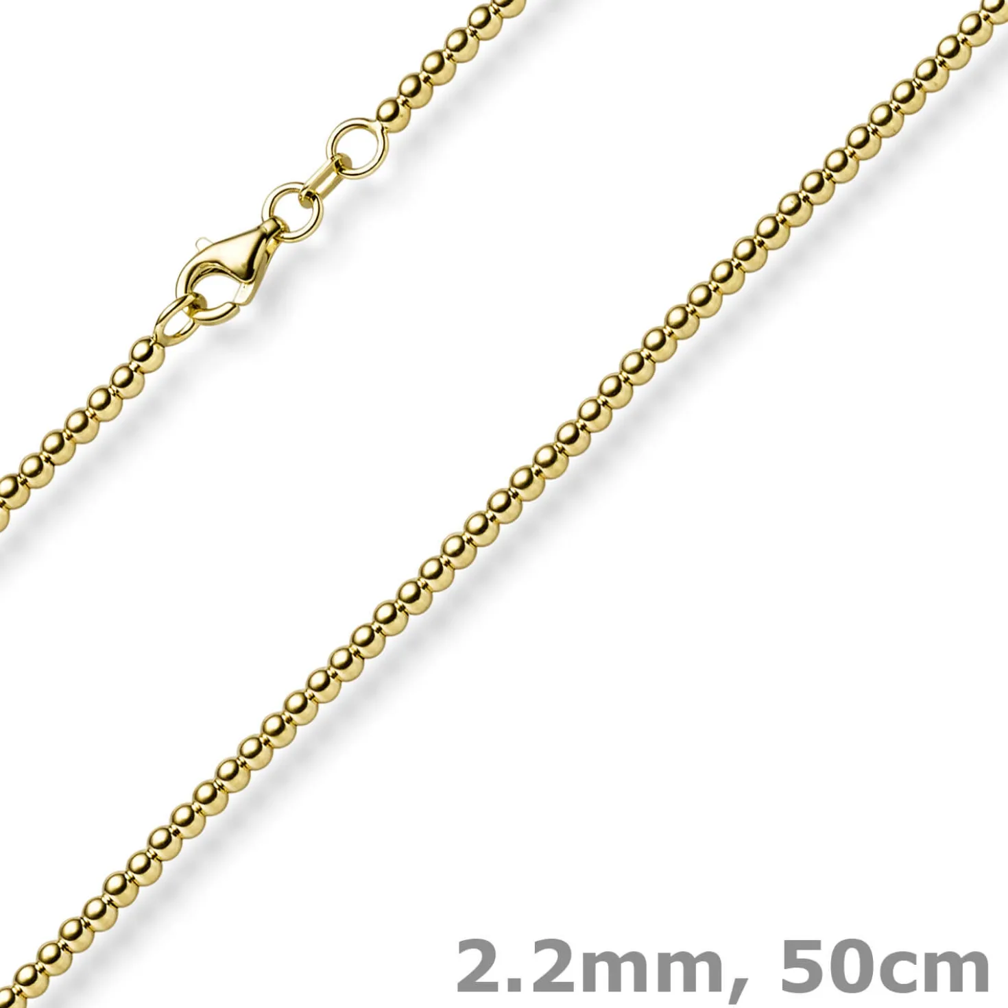 2,2mm Kugelkette Halskette Collier aus 585 Gold Gelbgold glatt poliert 50cm