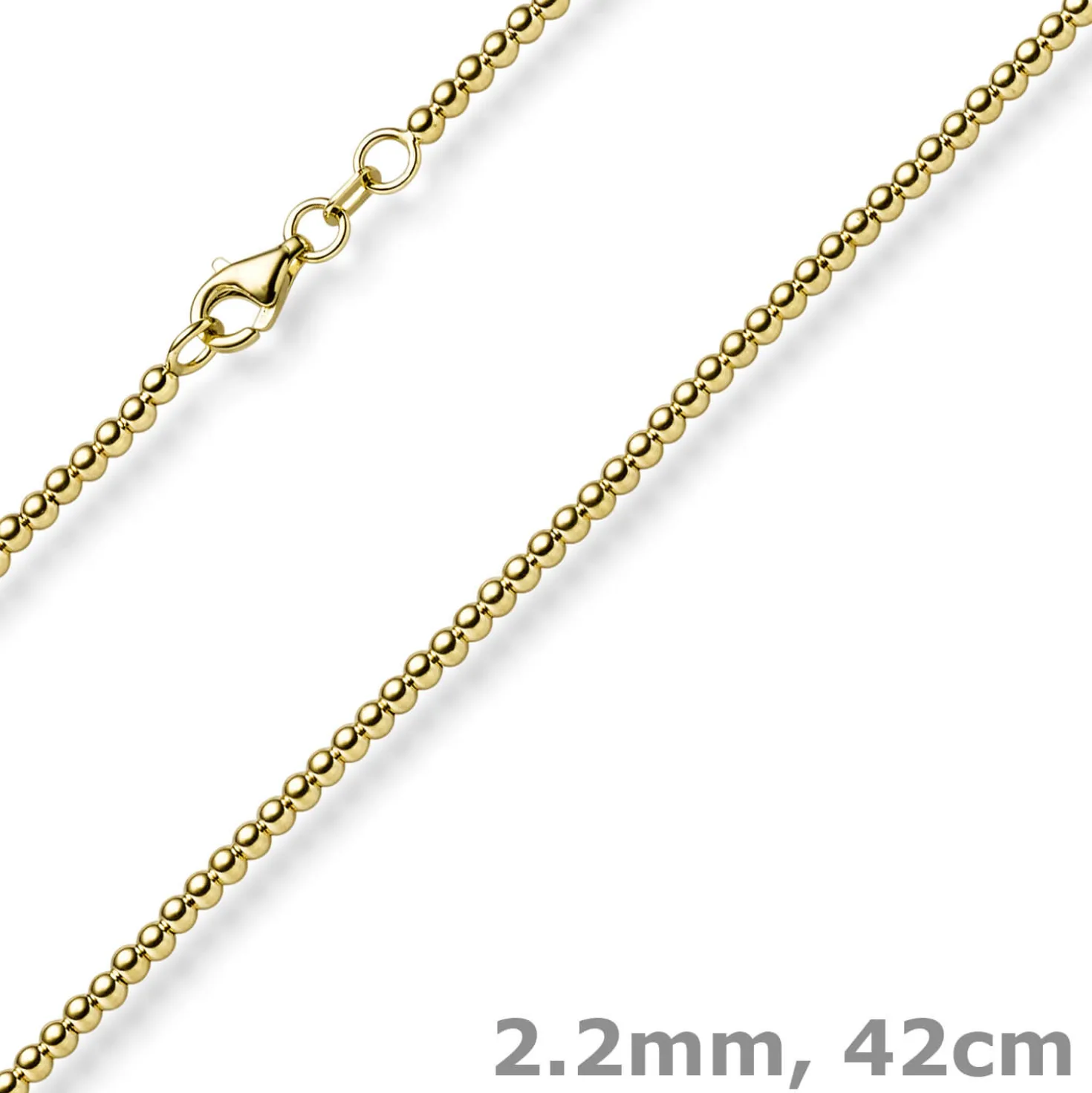 2,2mm Kugelkette Halskette Collier aus 585 Gold Gelbgold glatt poliert 42cm