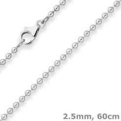 2,5mm Kugelkette Silberkette Collier Halskette aus 925 Silber rhodiniert 60cm