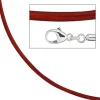 2mm Ledercollier Collier rot, Karabiner aus 925 Silber, Damen, 42cm