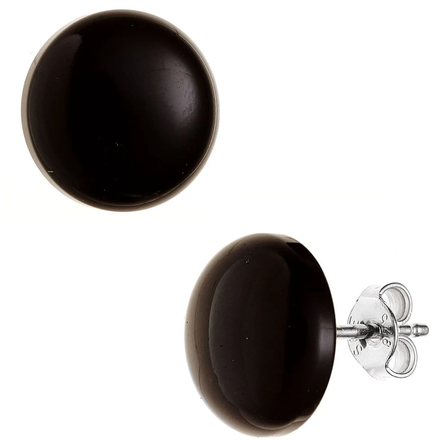 12mm Ohrstecker Ohrringe Ohrschmuck, 925 Silber, Onyx schwarz, rund Damen