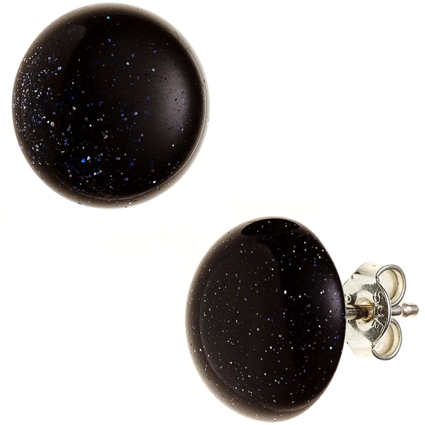 12mm Ohrstecker Ohrringe, 925 Silber, Goldfluss dunkelblau rund, Damen