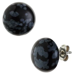 12mm Ohrstecker Ohrringe, 925 Silber Schneeflocken-Obsidian, rund, Damen