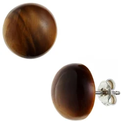 12mm Ohrstecker Ohrringe Stecker, 925 Silber, braune Tigerauge rund Damen