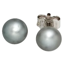 6-6,5mm Ohrstecker Perlenohrstecker mit Süßwasser Perlen, grau, 925 Silber