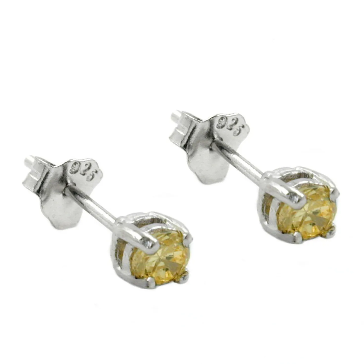 3mm Ohrstecker Stecker Glas gelb-citrin, 925 Silber, Ohrschmuck, Damen