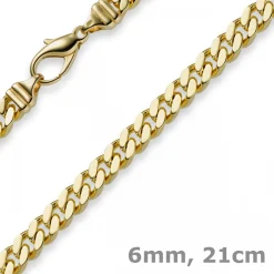 6mm Panzerarmband Armband Armkette, 585 Gold Gelbgold, 21cm, Herren