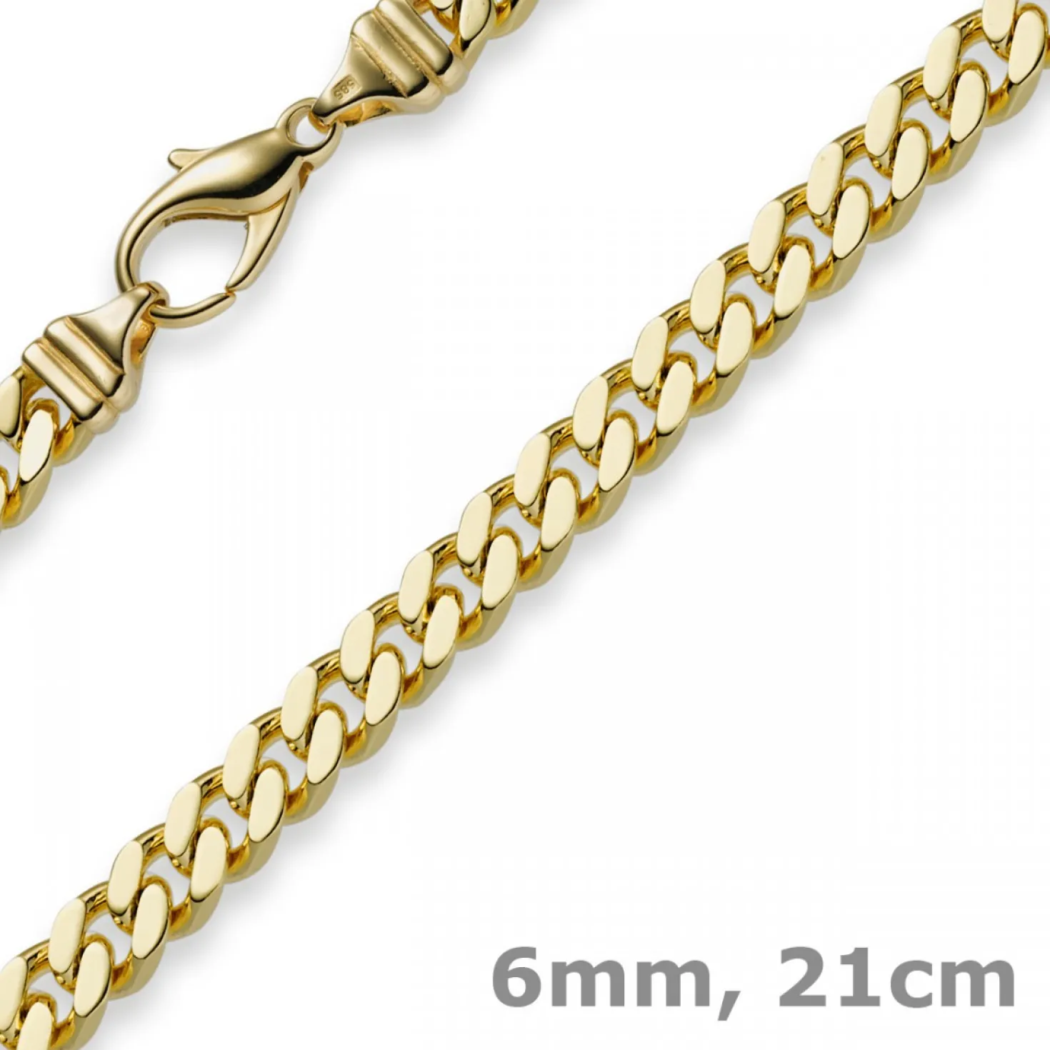 6mm Panzerarmband Armband Armkette, 585 Gold Gelbgold, 21cm, Herren