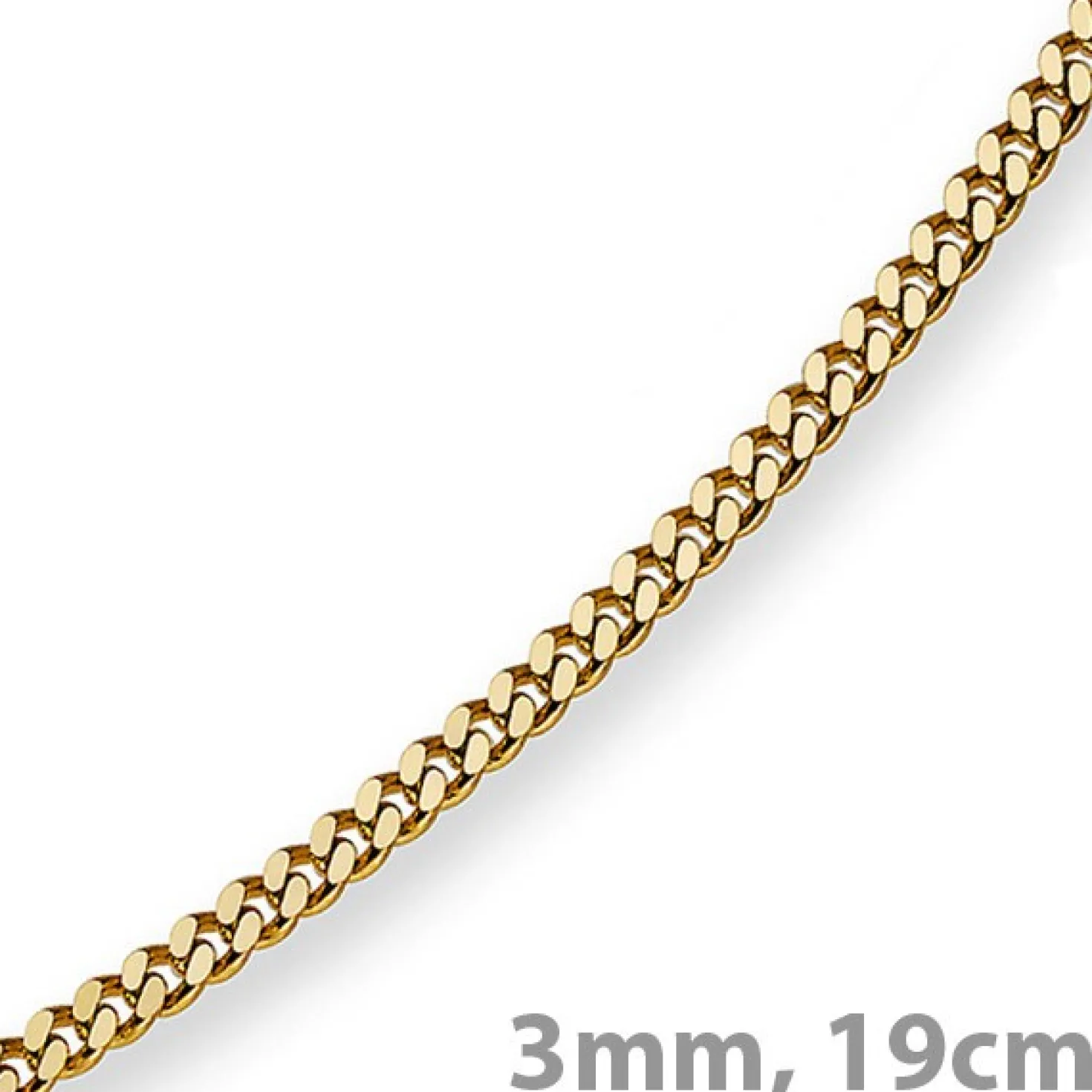 3mm Panzerarmband Armband Armkette, 585 Gold Gelbgold, 19cm, Unisex