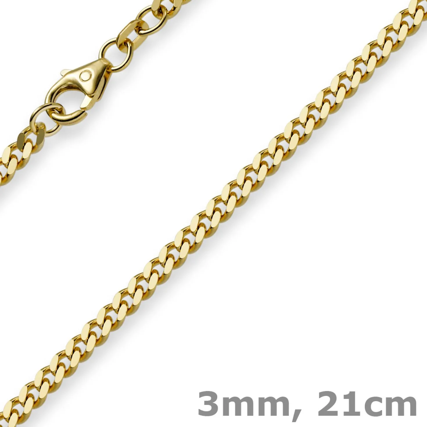 3mm Panzerarmband Armband Armkette, 585 Gold Gelbgold, 21cm, Unisex