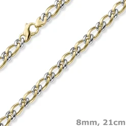 8mm Panzer-Figaro Phantasie Armband Armschmuck aus 585 Gelbgold & Weißgold 21cm