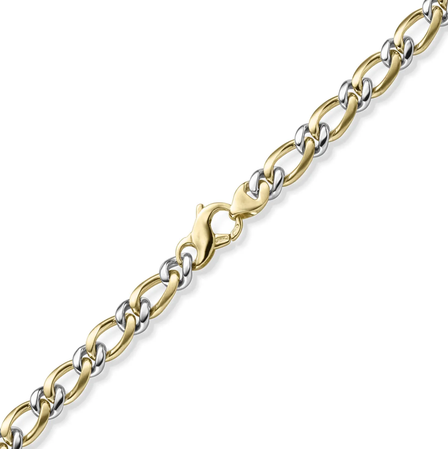8mm Panzer-Figaro Phantasie Kette Halskette aus 585 Gelbgold & Weißgold 55cm