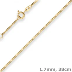 1,7mm Panzerkette Collier Halskette aus 585 Gold Gelbgold 38cm mit Zwischenöse
