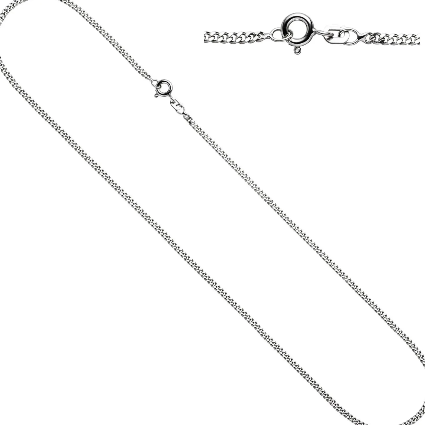 1,7mm Panzerkette Halskette Collier 925 Silber rhodiniert 45cm Federring