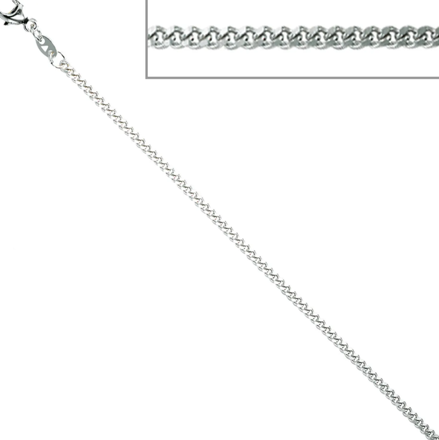 1,7mm Panzerkette Halskette Collier 925 Silber rhodiniert 45cm Karabiner