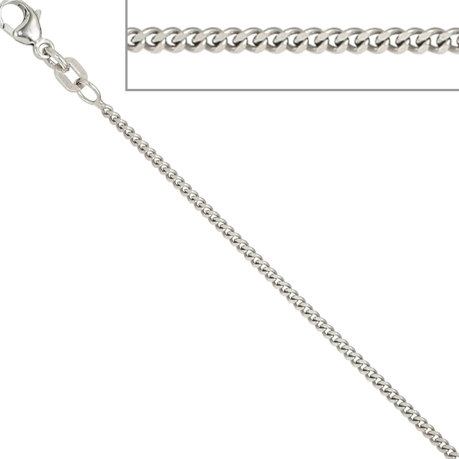 1,7mm Panzerkette Halskette Collier 925 Silber rhodiniert 45cm Karabiner
