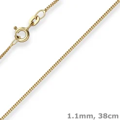 1,1mm Panzerkette Kette Collier aus 585 Gold Gelbgold 38cm mit Zwischenöse